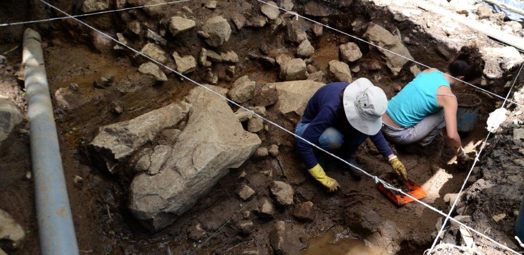 Personal de la universidad realizando labores de arqueología en campo